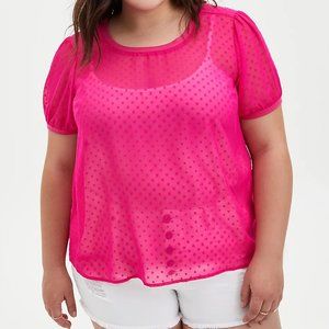 Torrid Plus Size 1X Pink Chiffon Clip Dot T-Shirt